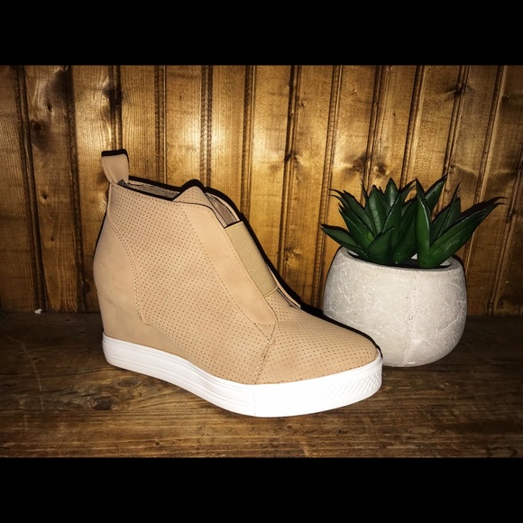 Oatmeal Wedge Sneaker Booties - Picture 1 of 1